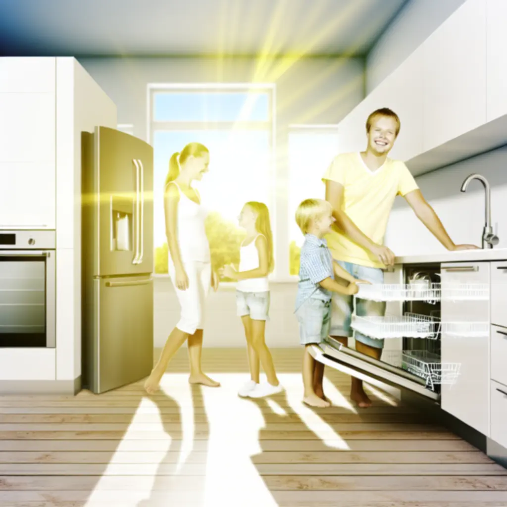 Nowoczesna kuchnia z rodziną korzystającą z urządzeń AGD