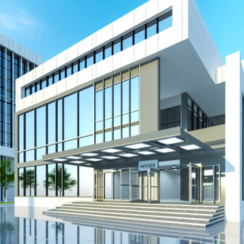 Nowoczesny budynek biura DomoTechPL z punktem odbioru zamówień